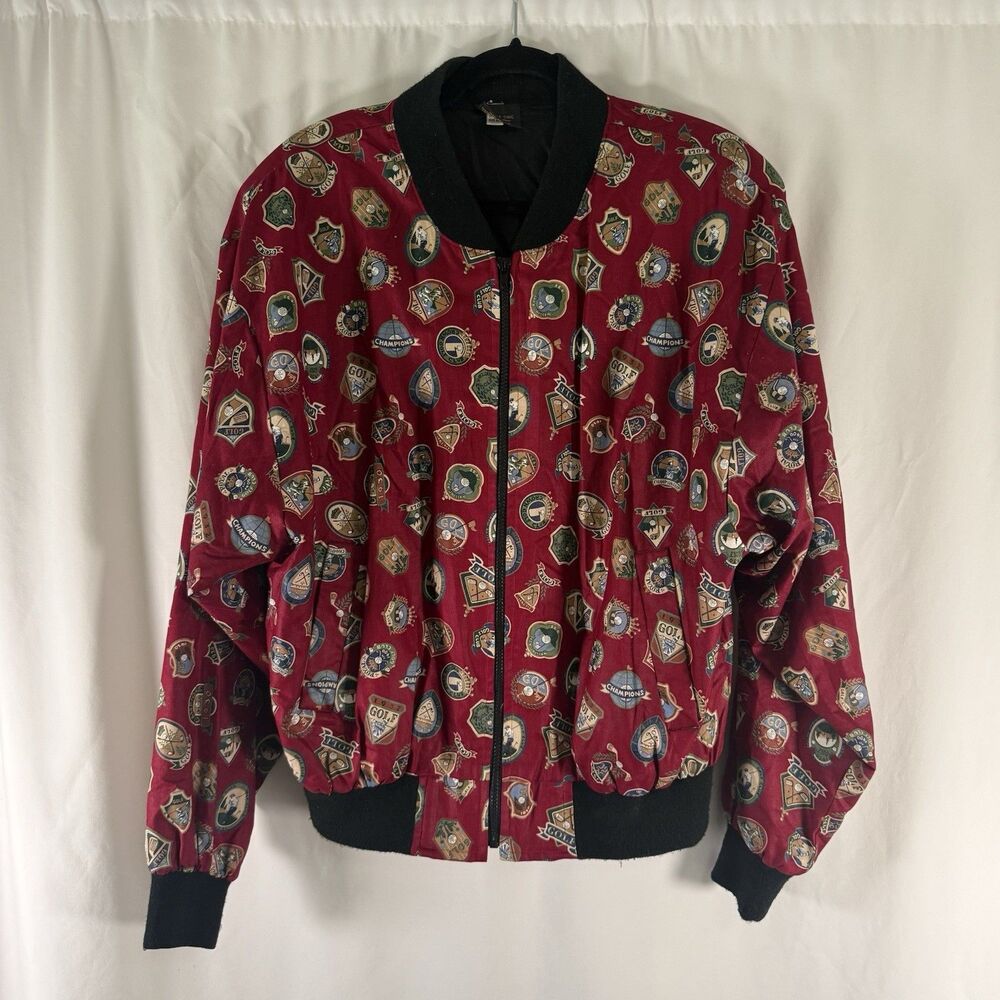 Infinity Chic Golf Print Jacket Women's One Size Red Full Zip Pockets Pads
